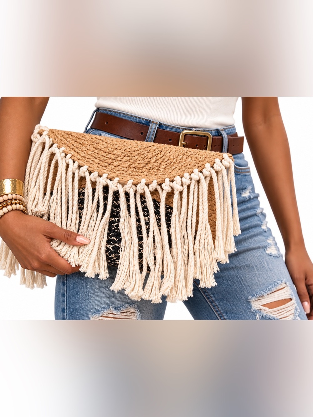 Upcycle Boho Fringe Straw Belt Bag see below for the creativity and making this